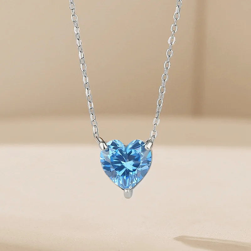 Mother's Day Gift Fine Jewelry Big Blue Zircon Pendant S925 Sterling Silver Chain Necklace