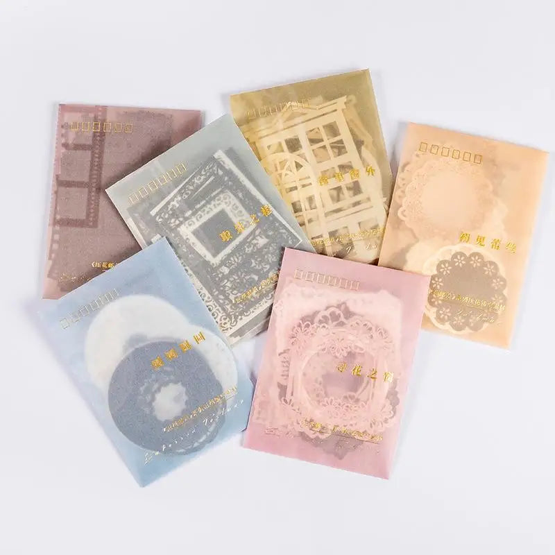 20sheets/pack Material Paper Embossed Postman Series Ins Hollow DIY Notebook Border Decoration Base Paper 6 Models