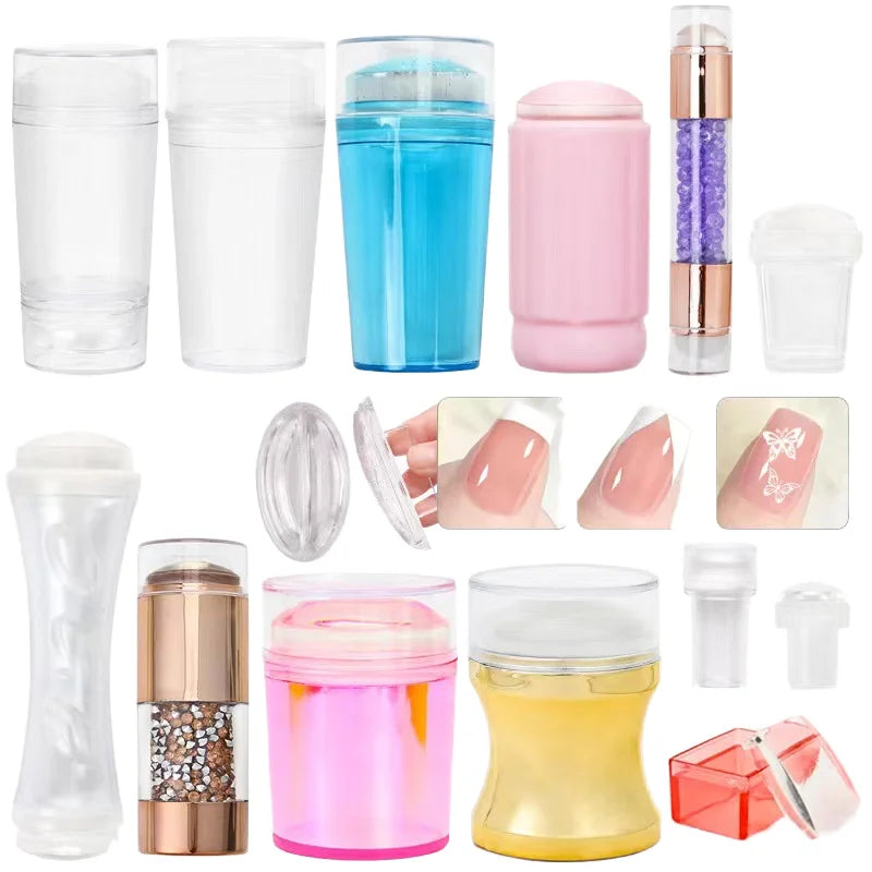 French Nail Polish Print Transfer Manicuring Kits Polish Stencil Nail Stamper with Scraper Manicure Image Plate Tool