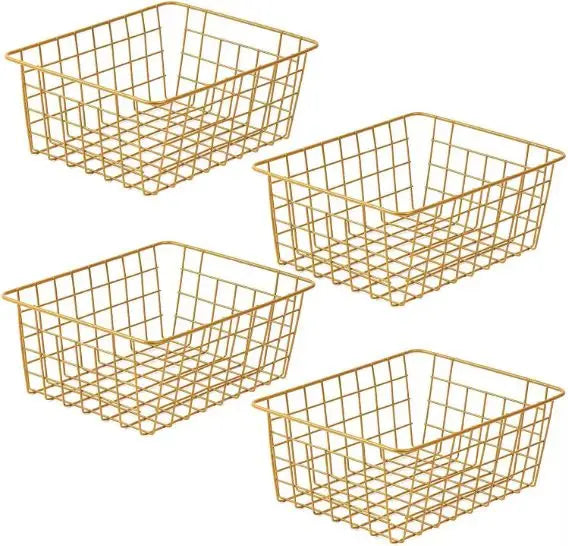 Factory Price Metal Storage Basket Paint Spraying Black White Gold Multifunctional Home Storage