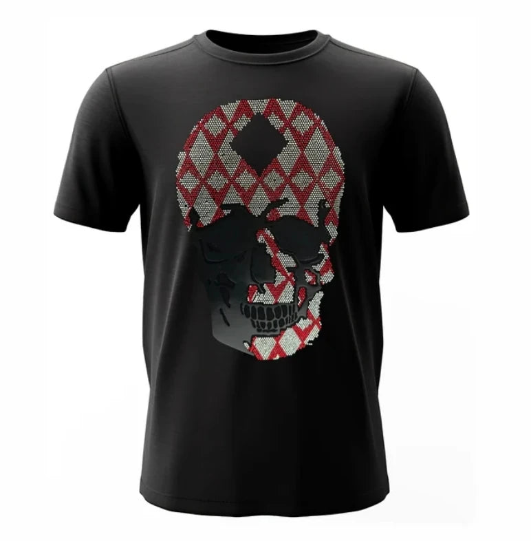 Fashionable New Arrival Custom Rhinestone Skeleton Printing Ready Design Men Custom logo Apparel t Shirt