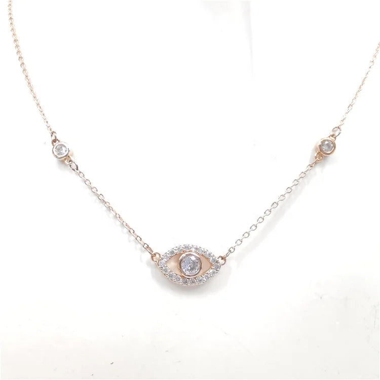 925 Sterling Silver Turkey Eye Pendant Necklace Cubic Zirconia Gold Plated Rhodium Plated Link Stylish Trendy Design for Parties MegaBDM