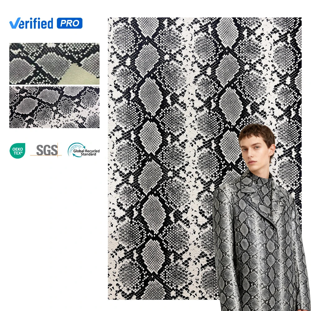 PFAS FREE Latest Design Snakeskin Print Synthetic Leather Fabric for Jacket Pants Designer Snake Leather Fabric