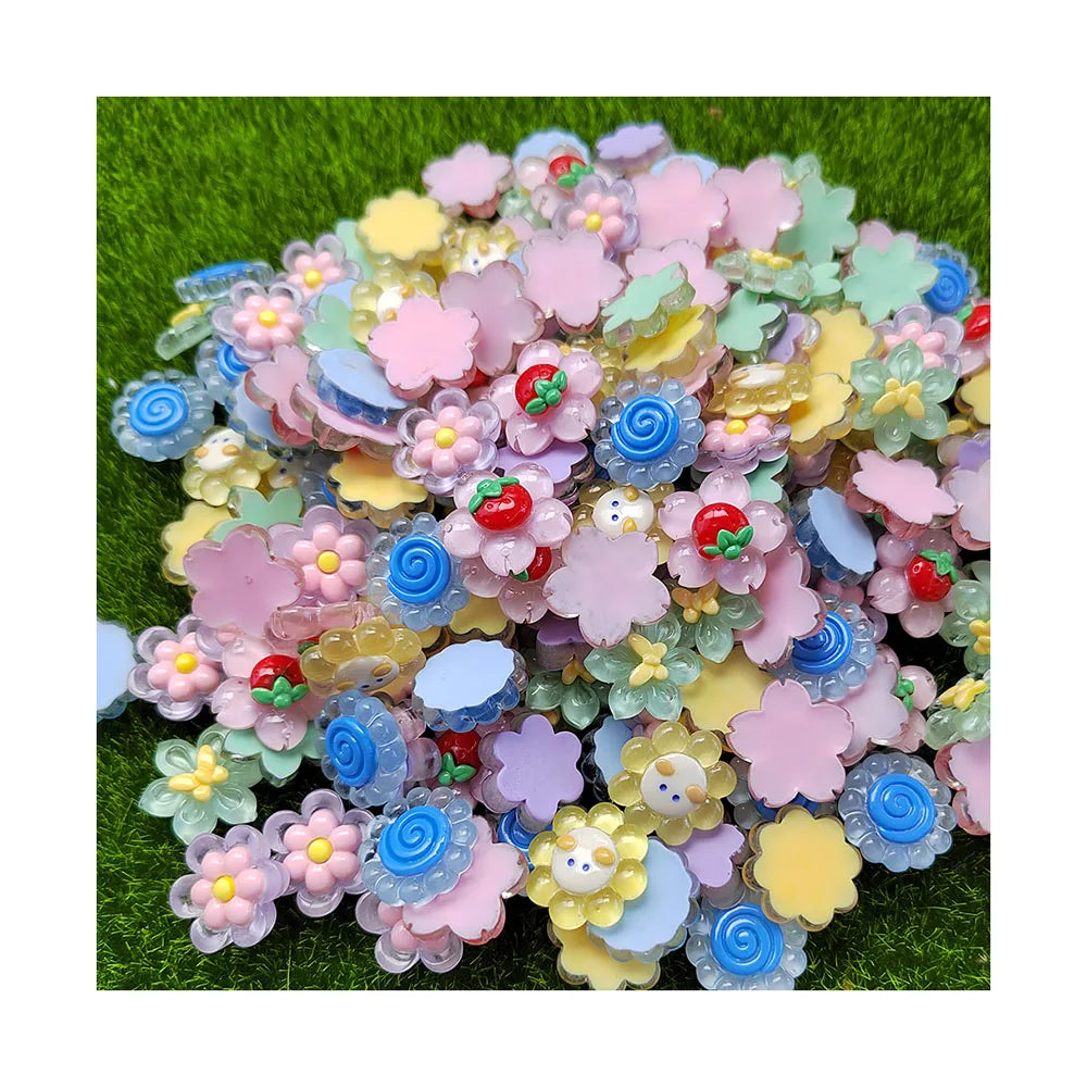 Assorted Jelly Flowers Flatback Resin Cabochons Cute Sunflower Daisy Flower Slime Beads for Scrapbooking Hair Bow Center Decor