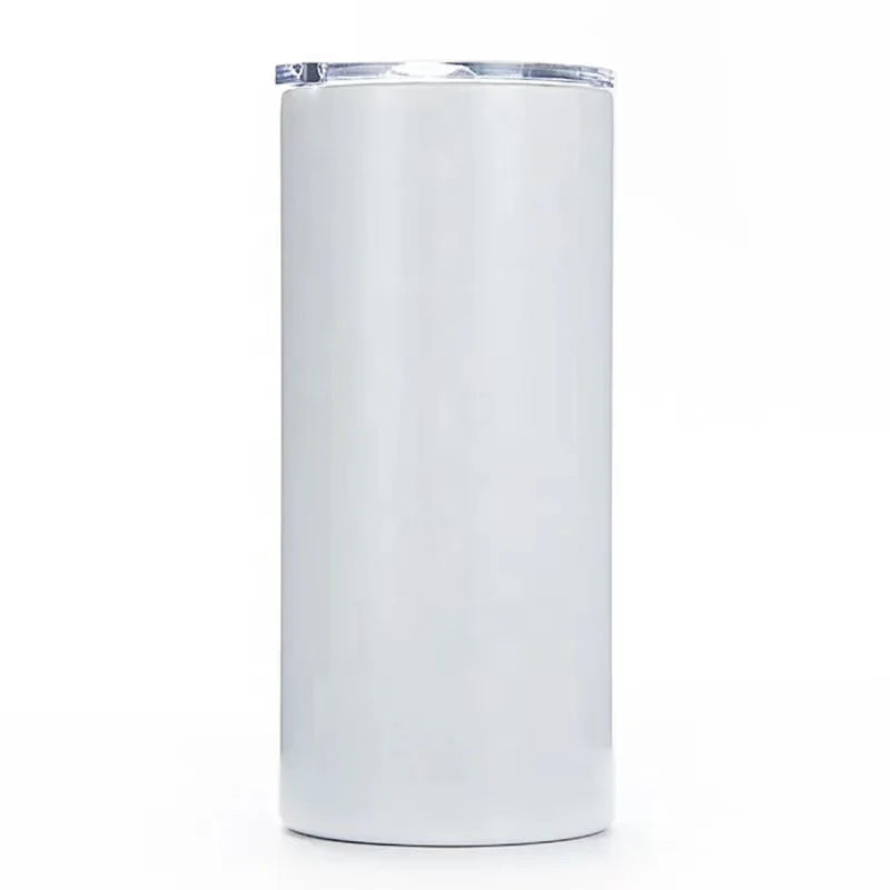 White 20 oz Straight Slim Sublimation Blank Stainless Steel Cup With Straw and Rubber Bottom Silver Sublimation Tumblers