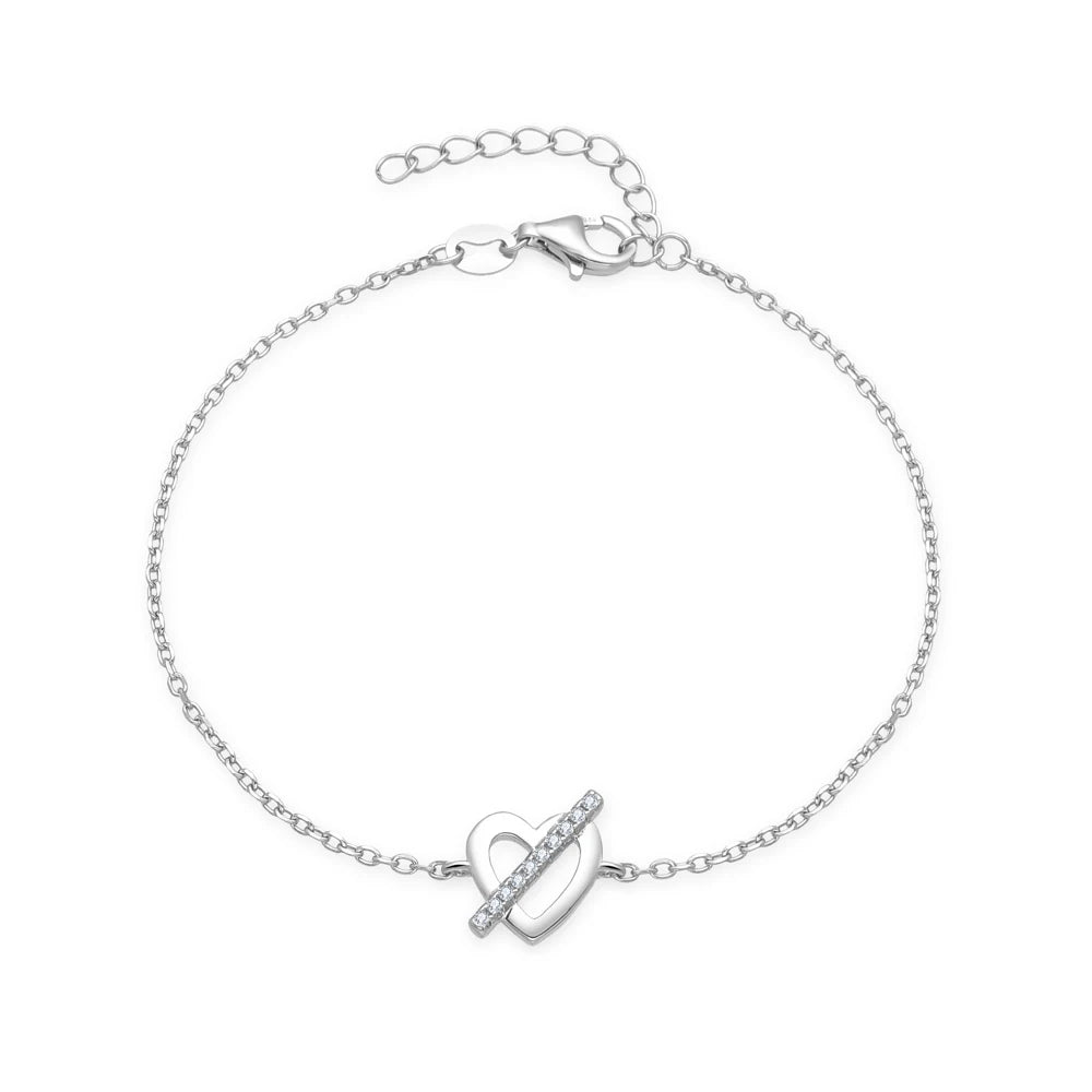 POLIVA Romantic 925 Sterling Silver Rhodium Plated Stone 3A Cubic Zirconia Heart Jewelry Bracelets