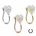 Wholesale Brass Alloy Heart Charm with Rhinestone Beads Paving Nose Ring Cuff Clip on Face Nose Rings Jewelry Ring Supplier