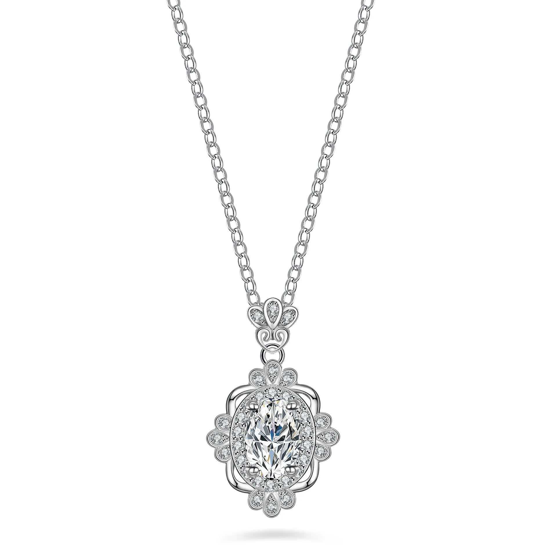 Gorgeous Jewelry S925 Sterling Silver Pendant Female Fashion Crown 1Carat Oval Egg Shaped Moissanite Necklace for Women