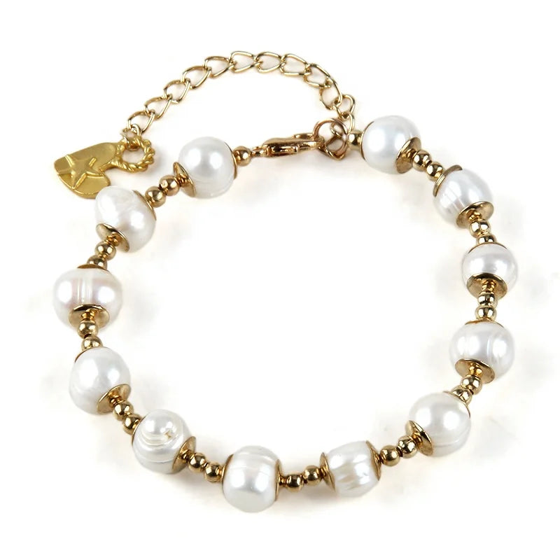 Beautiful Classic Women Jewelry Stretch Heart Pendant Adjustable Bracelet Pink White Freshwater Pearl Bracelets