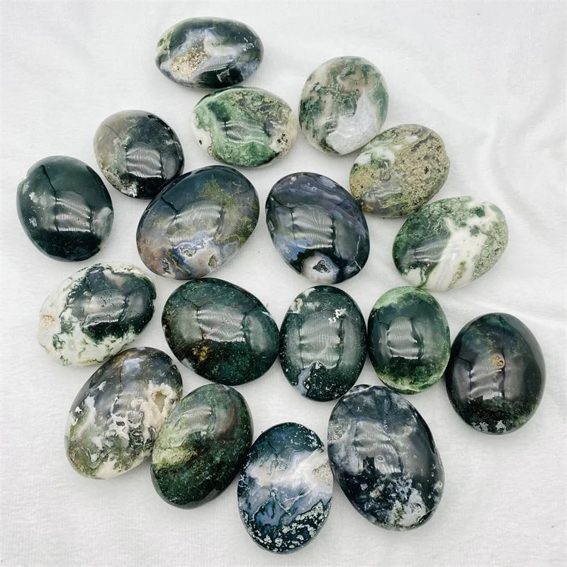 Natural Agate Moss Stone Palm Aquatic Agate Moss Agate Polished Palm Stone