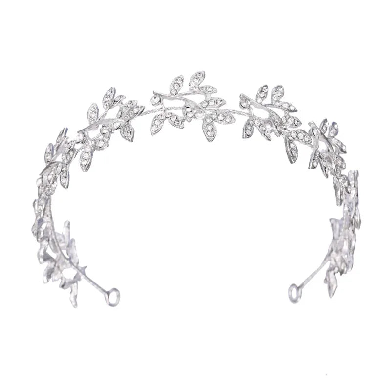 SLBRIDAL Alloy Rhinestones Crystal Leaf Bridal Flexible Soft Tiara Headband Wedding Hair Accessories Women Party Dress Jewelry