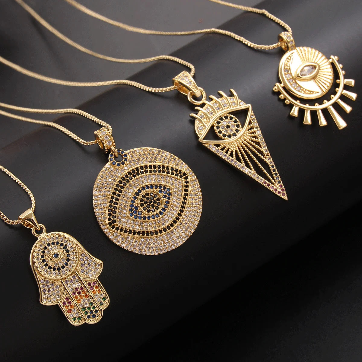 18K Gold Filled Evil Eyes CZ Zircon Pendant Necklace for Women New Arrival Fashionable Link Chain Trendy Party Jewelry Gift