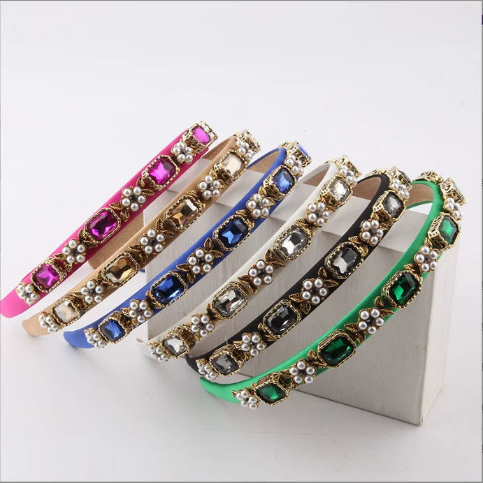 New Fashionable Korean Version Small Inlaid Color Rhinestone Pearl Hair Hoop Lady Leisure Hair Accessories