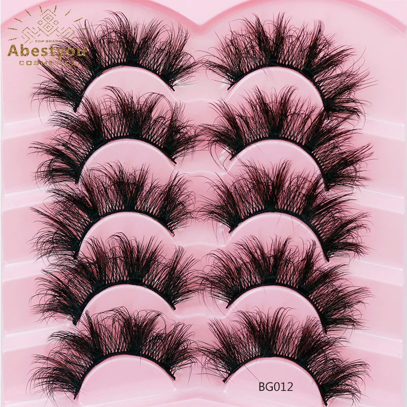 Abestyou 18MM 5 In1 False Russian Black Cotton Band Eyelashes Book Human Hair Thick Winged Cross 6D Faux Mink Anime Lashes Spike