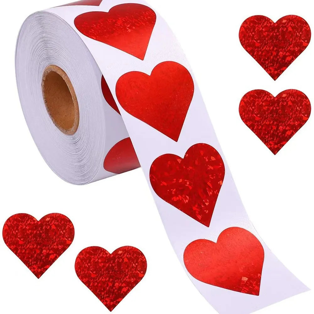 Wholesale Roll Packaging Valentine'S Day Heart-Shaped Love Stickers Gifts for Weddings Commercial Decorations Adhesive Labels