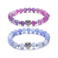 Fashion Cheap Natural Stone Agate Zinc Alloy Owl Charm Beads Elastic Bracelet