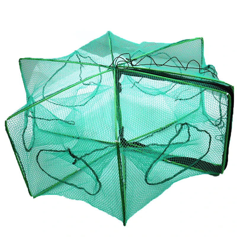 6 Holes Polygon Fishing Cage Foldable Shrimp Lobster Trap Nylon Mesh Minnow Aquaculture Cage