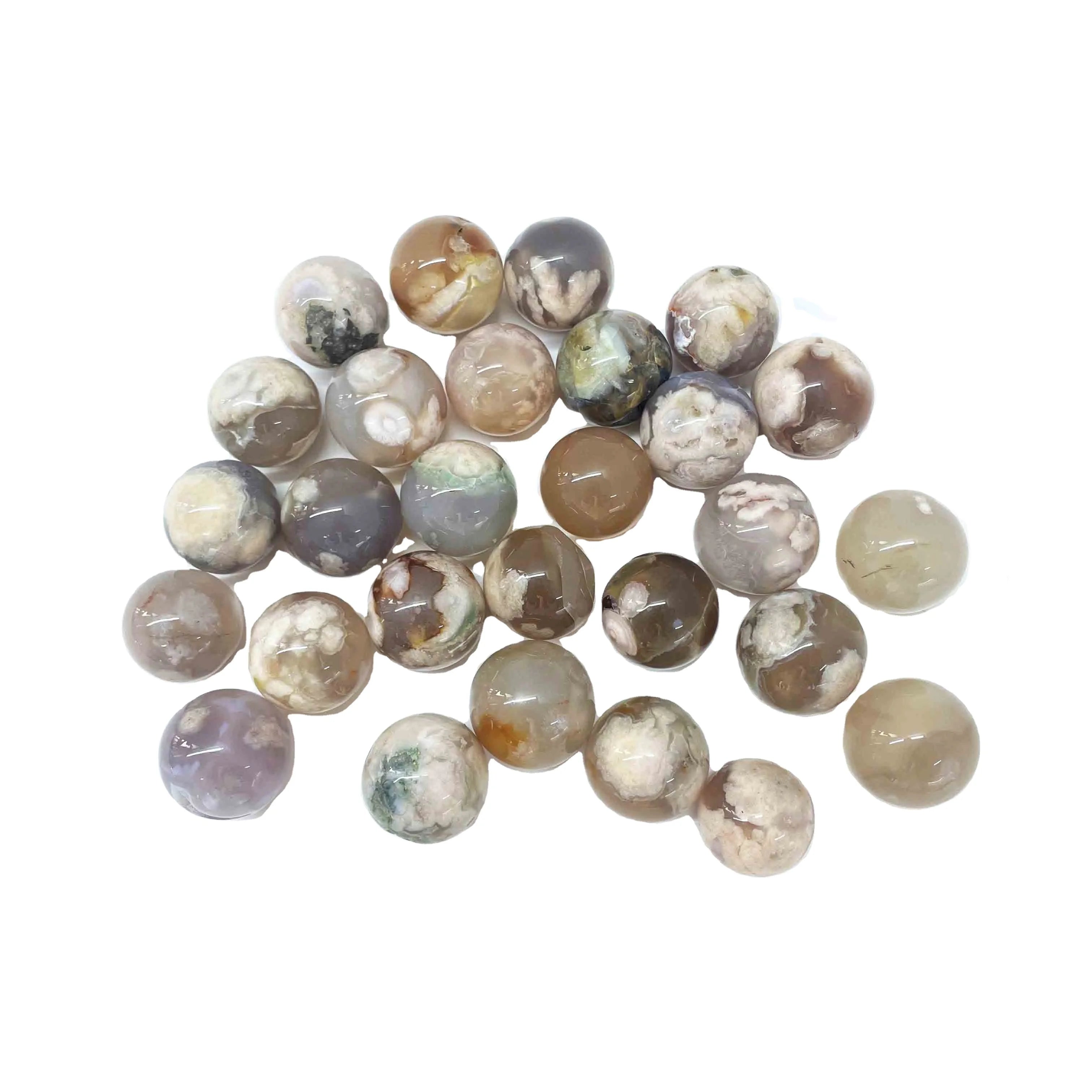 2-3 cm Natural Flower Agate Druzy Geode Sphere Healing Stone Cherry Blossom Agate Crystals Ball for Gift