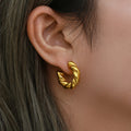 Fashion 18K Gold Plated Stainless Steel Rope Twist Chunky Earrings Stainless Steel Thick C Shaped Stud Earrings Women Gift Party
