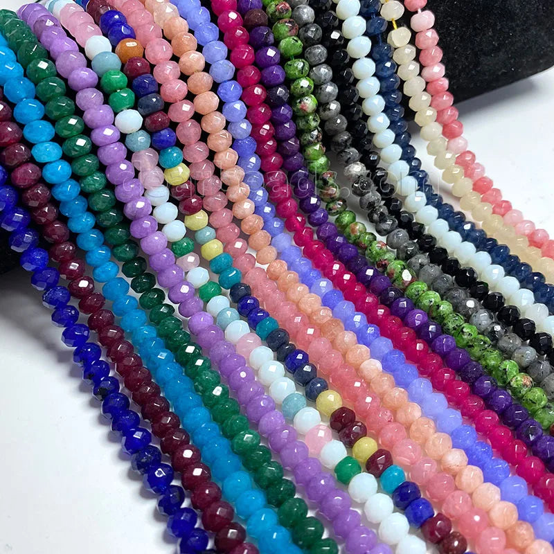 Bulk 3x4mm Multi Colors Dyed Faceted Rondelle Jade Beads Pink Blue Red Jasper Stone Gemstone Beads for DIY Jewelry Making