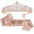Bride to Be Sash Tiara Kit Rose Golden Glitter Rhinestone Crown Bachelorette Party Decorations Bridal Shower Gifts