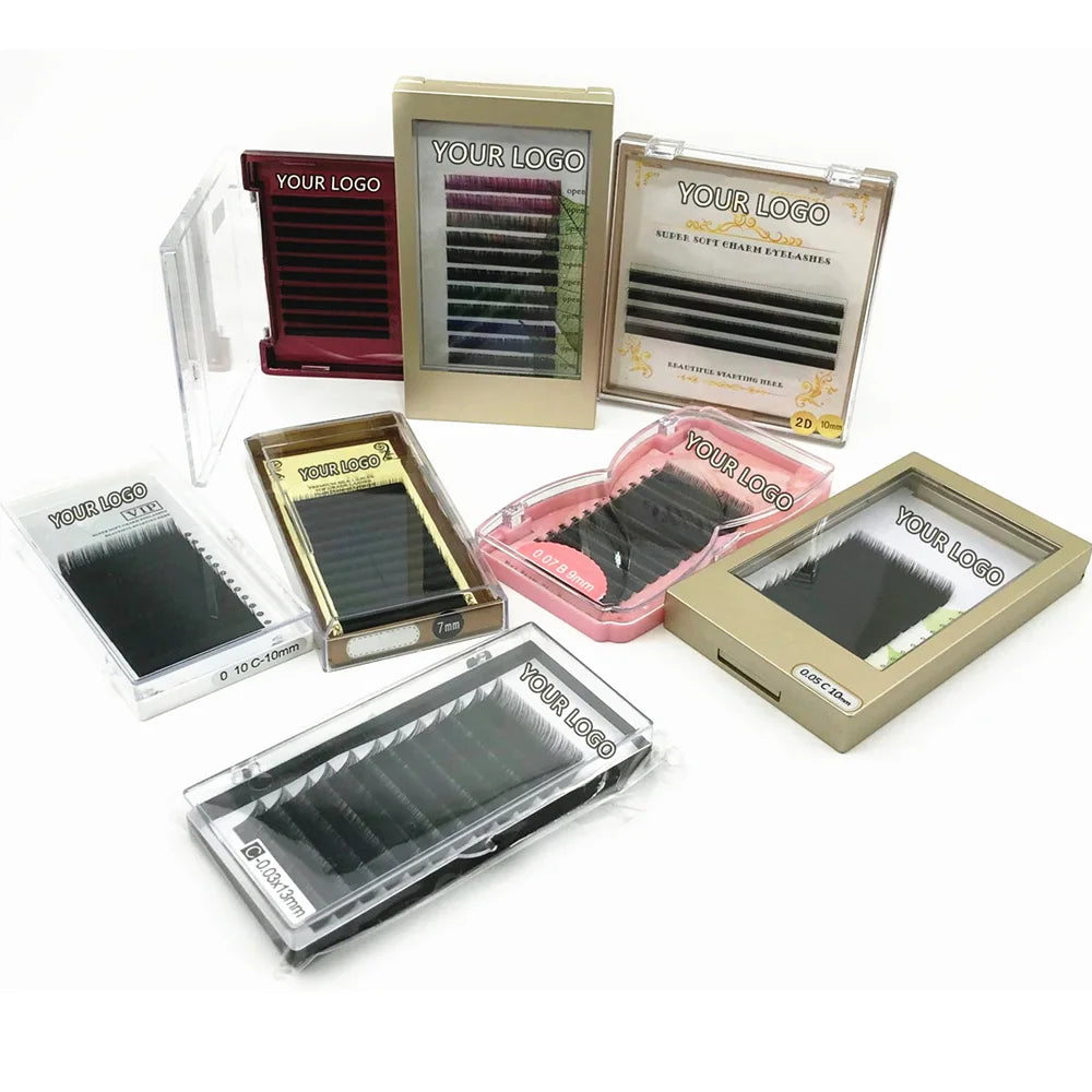 Handmade Black 0.05mm 0.07mm KOREA PBT Fibre C CC D DD Curl Mix Length One Second Lash Easy Fan Eyelashes Extension MegaBDM