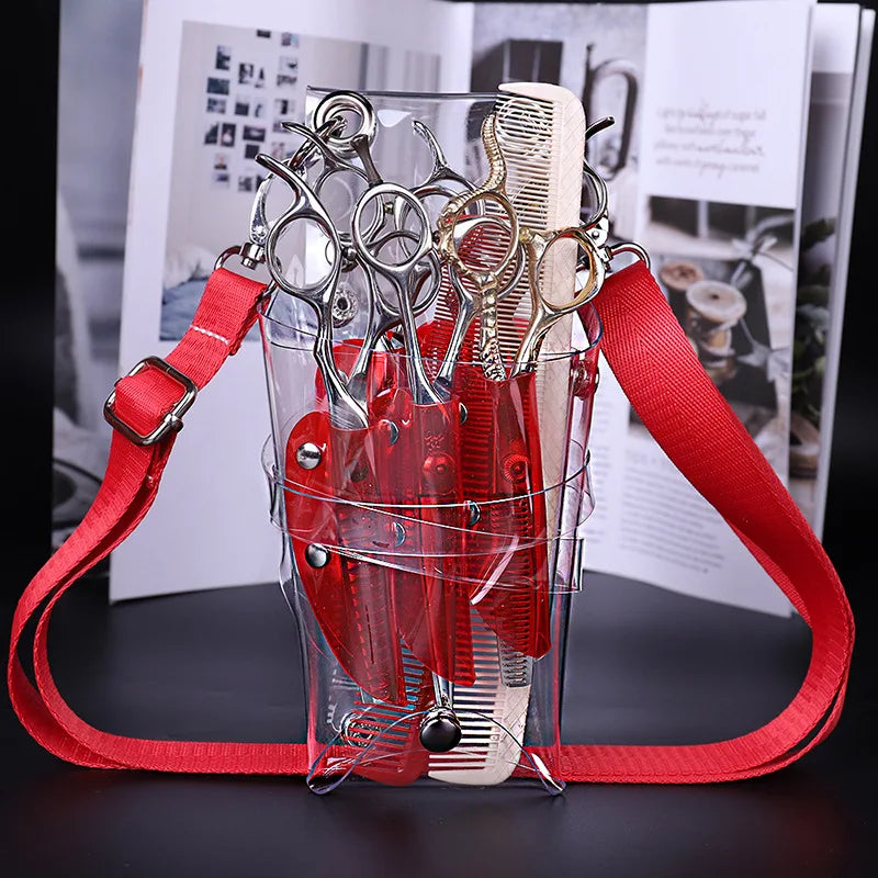 PVC Transparent Clear Hair Stylist Tool Bag Salon Hair Scissor Box Pouch Holster 7pcs