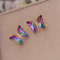 New Female Fashion Ins Earrings Light Luxury Earrings 925 Silver Needle Multicolor Gradient Butterfly Earrings