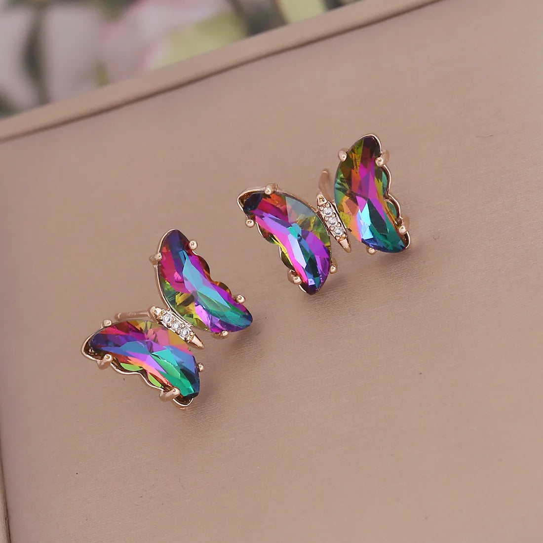 New Female Fashion Ins Earrings Light Luxury Earrings 925 Silver Needle Multicolor Gradient Butterfly Earrings