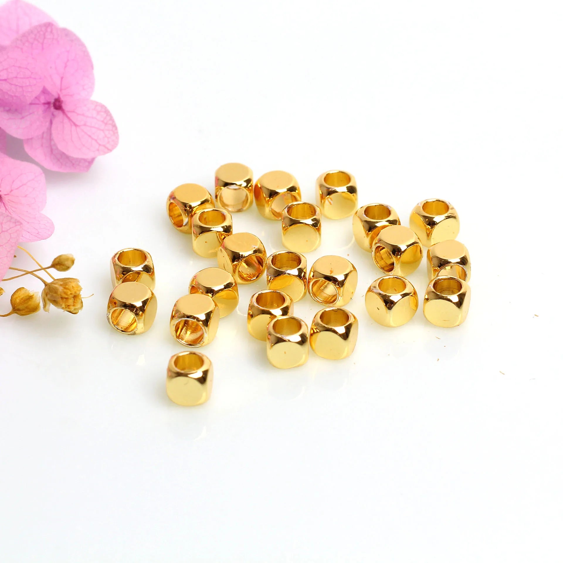 14k18k Gold and Silver Faceted Metal Spacer Beads Rondelle Cube Column Ball Jewelry Findings Made of Brass