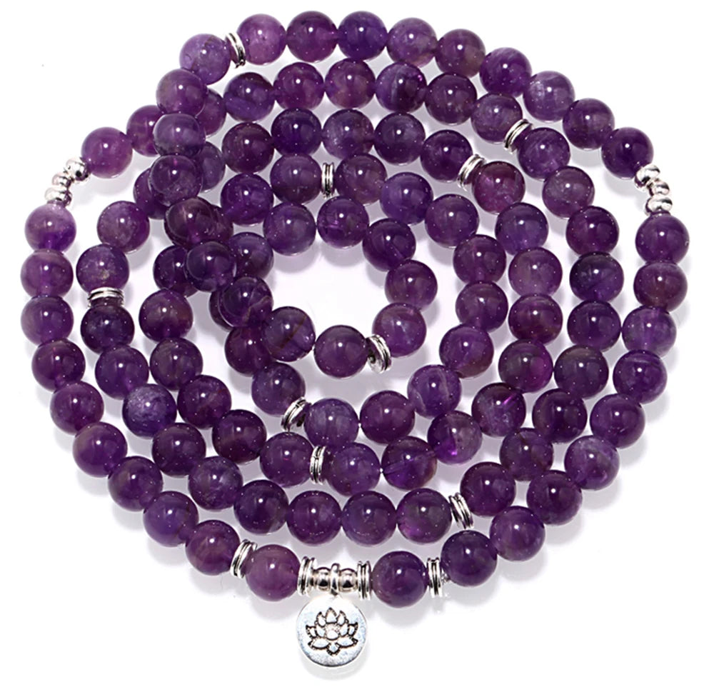 Charm 8mm Mala Beads Wrap Bracelet Necklace Healing Crystal Stone Bracelet for Yoga Buddhist Meditation Gemstone Decoration