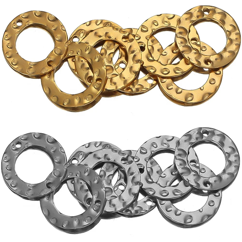 20Pcs Stainless Steel Round Hollow Out Double Hole Wave Point Charms Pendants for DIY Jewelry Findings Necklace Accessories Bulk