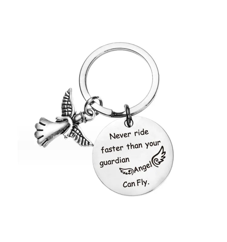 Never Ride Faster Than Your Guardian Angel Can Fly New Rider Keychain Keyring Gift for Getting Driver License