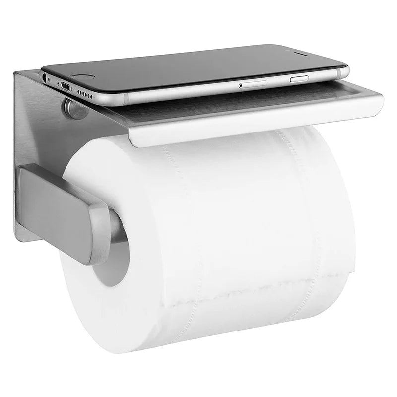 Brushed Nickel Toilet Paper Hanger With Phone Holder Wall Mounted Paper Holder