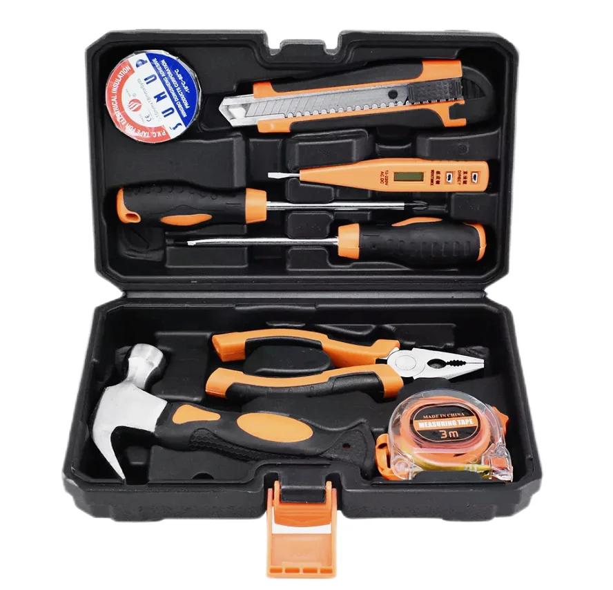 Hot Sale 8Pcs Household Multifunctional Hardware Hand Tool Screwdriver Hammer Set with Plastic Toolbox