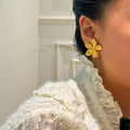 2024 Dazan Winter 18k Gold Plated Unique Hypoallergenic Stainless Steel Rococo Lava Flower Bouquet Earrings Valentine s Day Gift