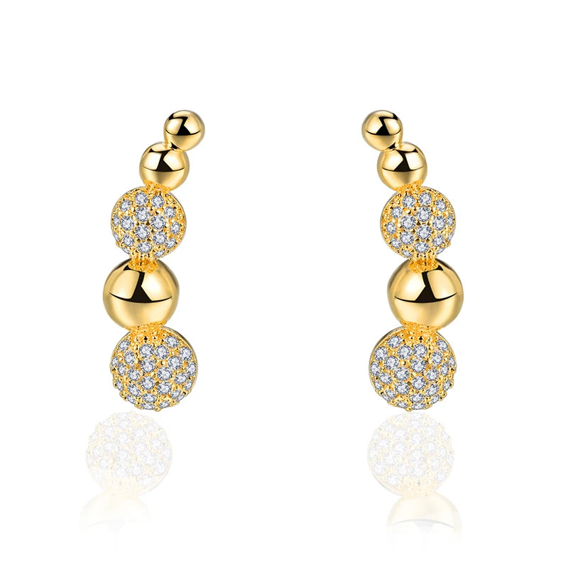 18K Gold Plated Brass Stud Earrings Geometric Zircon Design Micro Insert Technology-Trendy Wedding Party Gift Jewelry for Women