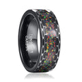 Alin Brushed Edges Black Wedding Band Inlaid Colourful Opal Stones Tungsten Wedding Rings for Men and Women