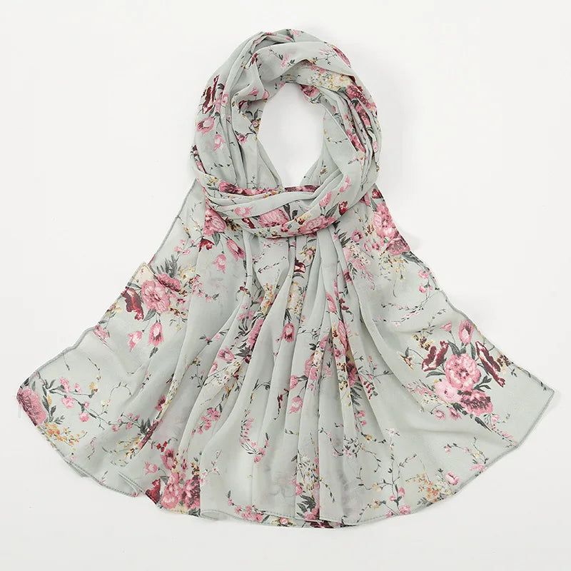 2023 New Arab Modern Exclusive Hijab Prints Muslim Chic Feminine Shawls Floral Printed Chiffon Hijab Scarf