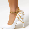 SHIXIN Trendy Multilayer Long Tassel Pearl Chain Anklets for Women Punk Gold Color Cuban Link Chain High Heel Barefoot Sandals