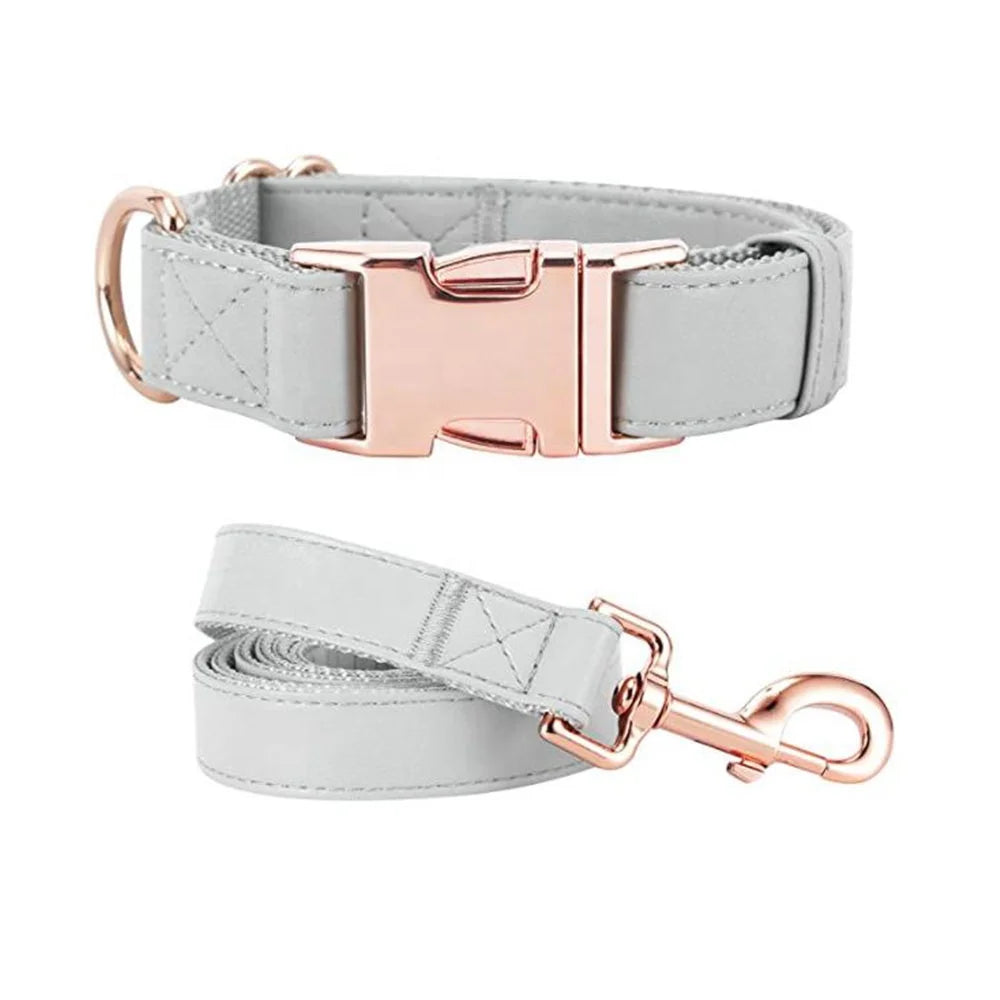 Medium Large Dogs Soft Easy Polyester/Nylon Rose Gold Metal Buckle Personalized Dog Collar Leash Set