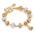 Fashion Gold Plated Brass Snake Chain Charm Heart Full Diamond Zircon Crystal Beads Bracelet Jewelry for Women