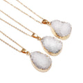 Natural Drop Pear Shaped White Crystal Pendant Natural Druzy Pendant Gold Plated Clear Quartz Necklace