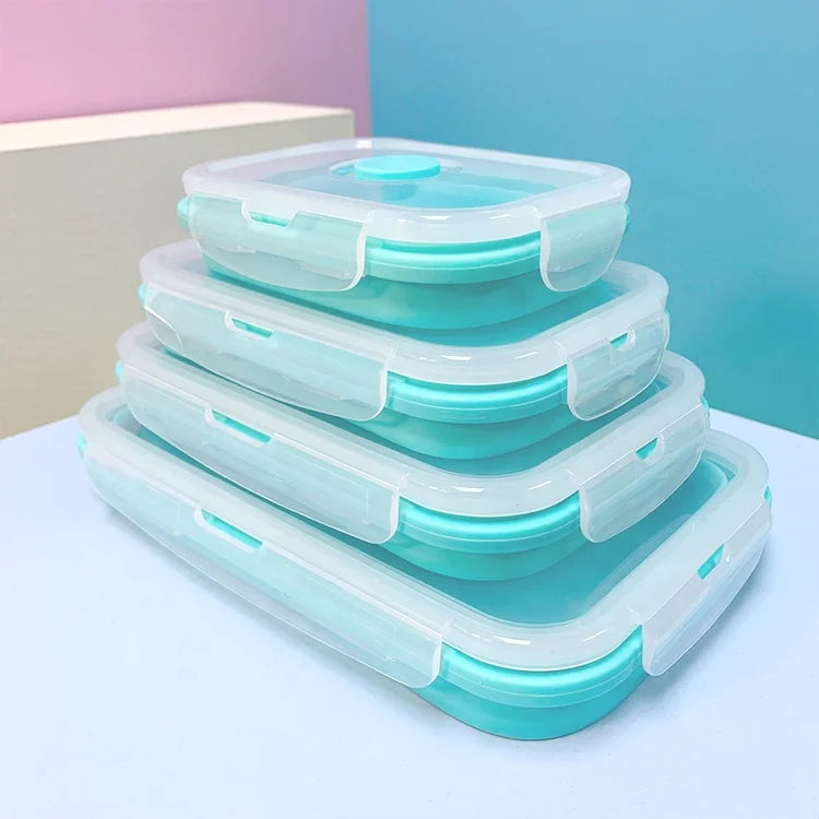 BPA Free Silicone Rectangle Fruit Salad Bowl Collapsible Microwave Safe Food Storage Container Heat Resisting Foldable Lunch Box