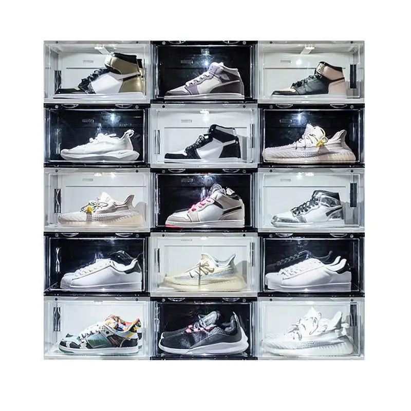 Wholesale LED Shoe Boxes Drop Front Shoes Rack Box Packaging Cabinet Storage with Magnetic Door for Men Boxes
