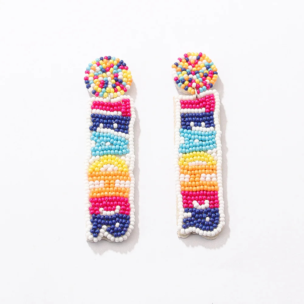 Pastel Rainbow Pencil Beaded Drop Earrings for Women Teacher & Artist Gift Back to School Jewelry for Elementary Teachers