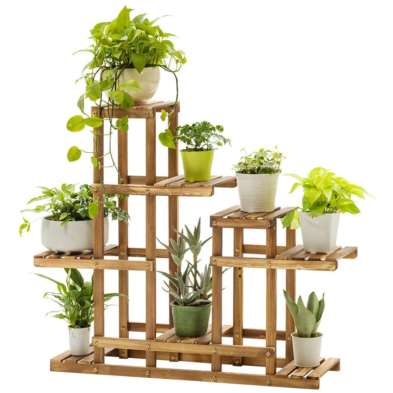 Customized Tier Bamboo Plant Stand Multi Wood Shelves Flower Display Plant Stand
