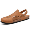 Accept Custom LOGO Genuine Leather Upper Breathable Hand Made Sewing Men Cool Summer Cow Leather Sandals
