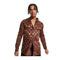 KY Spread Collar Mens Button Down Shirt Checkerboard Satin Jacquard Regular Long Sleeve Polyester Shirts for Men Chemise Homme