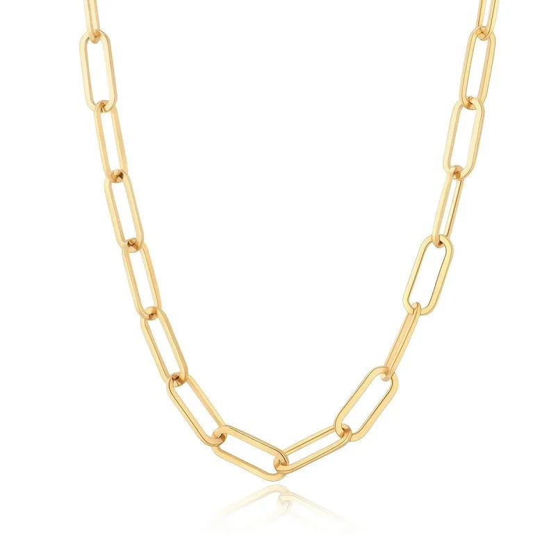 Punk Hip Hops Jewelry 18k Gold Plated Stainless Steel Carabiner Clasp Chain Necklace Paper Clip Chain Necklace for Party